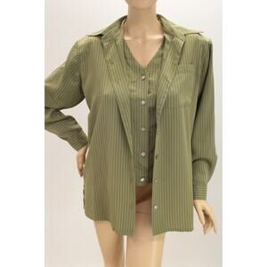 Vintage Jordan Women Vest Blouse Long Sleeve Combo M Green Pinstripe NOS NWT